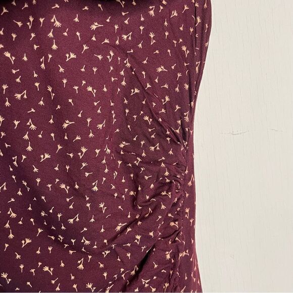 LOFT Maroon Burgundy Floral Gathered Midi Dress - Picture 4 of 5